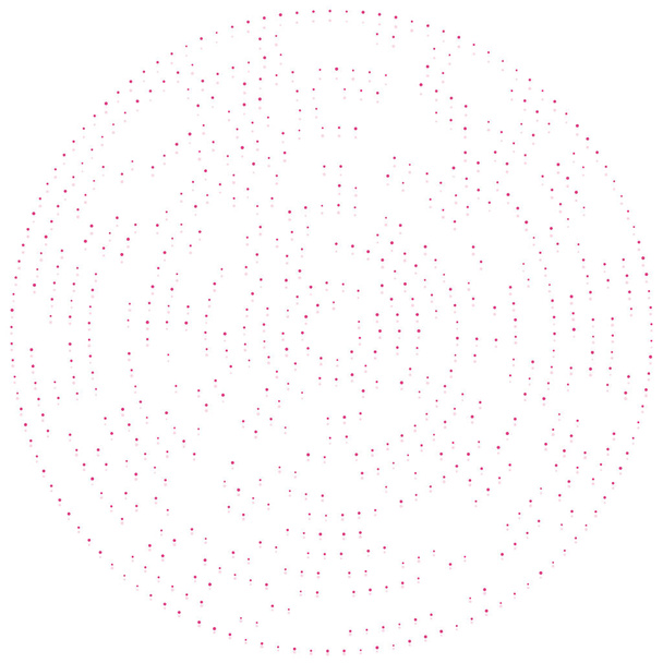 Véletlenszerű pontok, absztrakt körök. Foltok, pontozott radiális, sugárzó, kör alakú geometriai illusztráció. Polka-pontok, pointillist, pointillism design elem - Vektor, kép