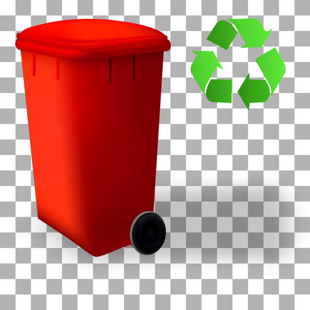 Trashcan recycled container. Street dustbin set. Sorting eco system bin. Vector collection of recycled symbol on colorful bin. - Vector, Image