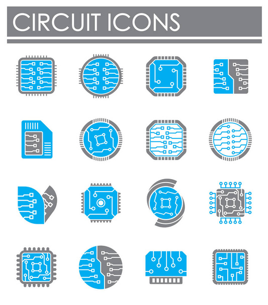 Circuits gerelateerde pictogrammen ingesteld op de achtergrond voor grafische en web design. Creatieve illustratie concept symbool voor web of mobiele app. - Vector, afbeelding