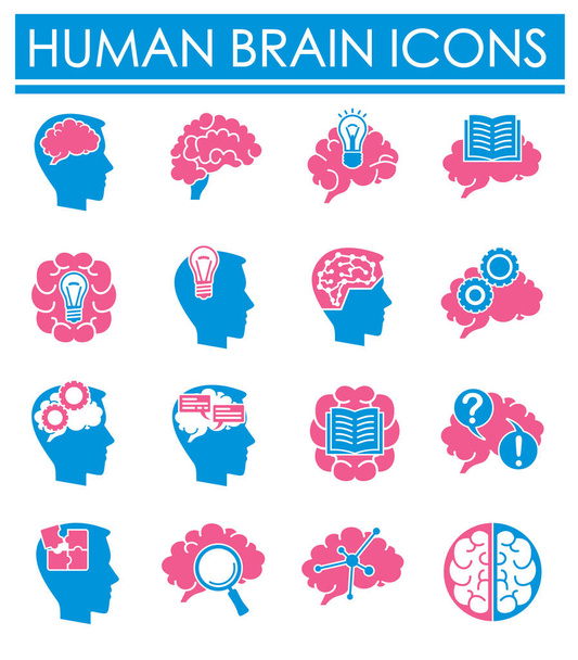 Ludzkie ikony związane z mózgiem ustawione na tle grafiki i projektowania stron internetowych. Kreatywny symbol ilustracji dla aplikacji webowej lub mobilnej. - Wektor, obraz