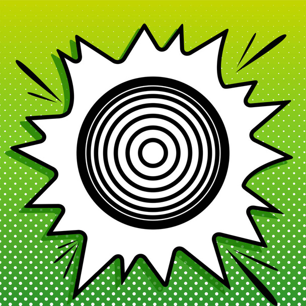 Meridians from top view. Black Icon on white popart Splash at green background with white spots. - Vector, Image