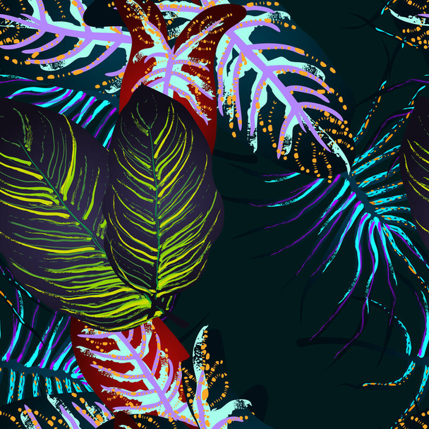 Tropical Leaf. Modern Motif. Jungle Print. - ベクター画像