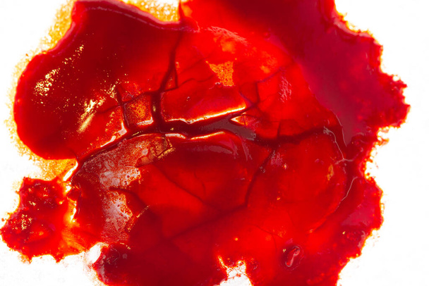Obrázek krvavě zbarvených kapalin smíchaných s dalšími organickými tekutinami, abstraktní chemické detaily - Fotografie, Obrázek