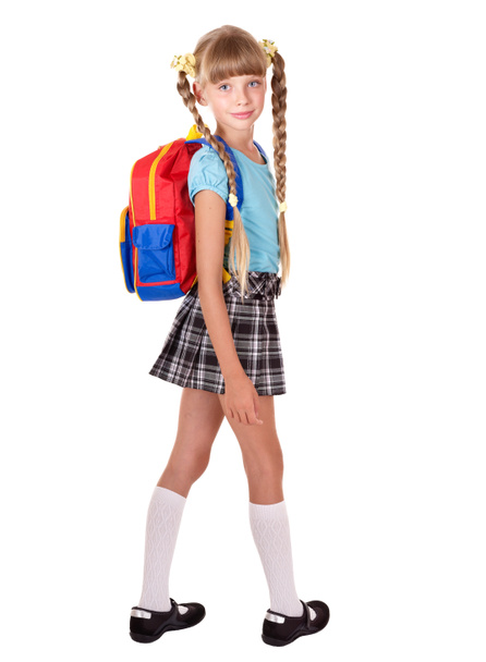 School girl in uniform with backpack. - Fotoğraf, Görsel