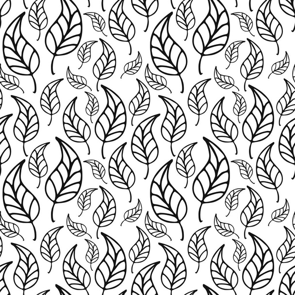 Doodle patrón de hojas aisladas en blanco. Esquema vector stock ilustración
 - Vector, imagen