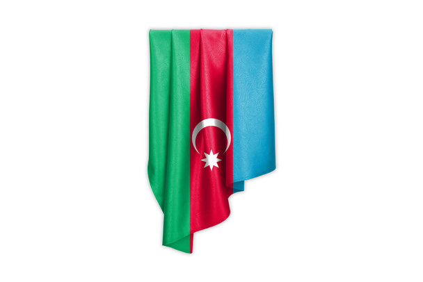 Bandeira do Azerbaijão com uma bela textura de seda brilhante com caminho de seleção - Ilustração 3D
 - Foto, Imagem