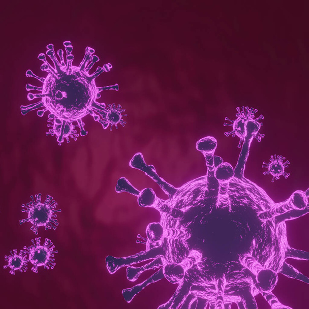 Κινεζικός ιός 2019-nCoV coronavirus COVID-19 ιός που επιπλέει σε κυτταρικό περιβάλλον, τρισδιάστατη απόδοση του ιού, απεικόνιση του οργανισμού, ιός που φαίνεται μικρο - Φωτογραφία, εικόνα
