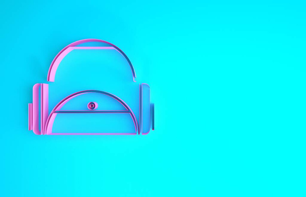 Różowa ikona torby Sport izolowana na niebieskim tle. Koncepcja minimalizmu. Ilustracja 3D 3D renderowania - Zdjęcie, obraz