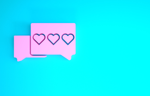Vaaleanpunainen Like ja sydän kuvake eristetty sinisellä taustalla. Vastailmoituskuvake. Seuraaja Insta. Minimalismin käsite. 3d kuva 3D renderöinti
 - Valokuva, kuva