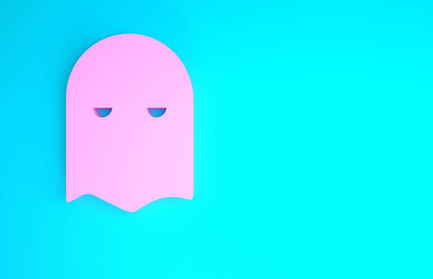 Rózsaszín hóhér maszk ikon elszigetelt kék alapon. Hóhér, kínzó, hóhér, kínzó, hentes, fejvadász ikon. Minimalizmus koncepció. 3d illusztráció 3D render - Fotó, kép