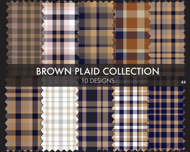 Brown plaid, checkered, tartan seamless pattern collection includes 10 designs suitable for fashion textiles and graphics - Vector, Image