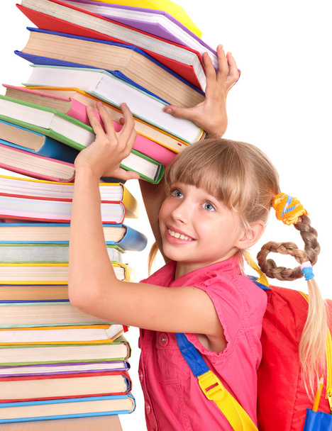 Child with pile of books. - Фото, изображение