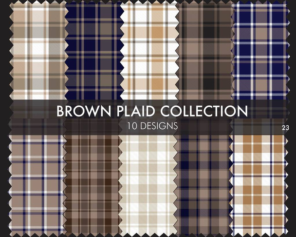 Brown plaid, checkered, tartan seamless pattern collection includes 10 designs suitable for fashion textiles and graphics - Vector, Image