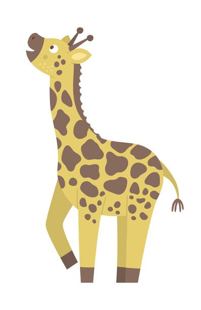 Vector cute giraffe isolated on white background. Funny tropical exotic African animal illustration. Bright flat picture for children. Jungle summer clip ar - Vector, Image