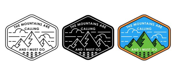 Set van Mountain logo vector illustratie. Ontwerp van de bergbadge vector template ontwerp. Trendy Mountains logo ontwerp vector illustratie template voor Outdoor Adventure. - Vector, afbeelding