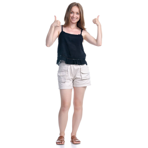 Woman in shorts positive emotions smiling good - Foto, imagen
