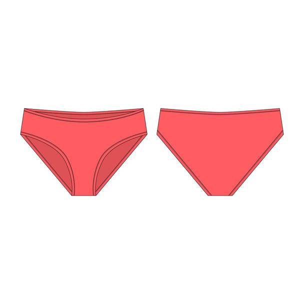 Underpants in red color for girls isolated on white background. Lady lingerie technical sketch. Women panties. Fashion vector illustration - Vector, Image