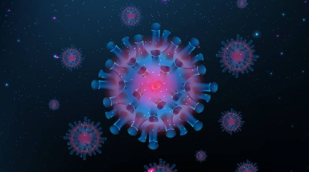 Китайський коронавірус COVID-19 під мікроскопом. Коронавійська хвороба. 3d векторна ілюстрація. Інфографіка веб-банера. Векторний приклад - Вектор, зображення