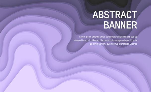 Papiergeschnittener Hintergrund mit einem Farbverlauf von violett zu dunklen Farben. Abstraktes Poster aus violettem Papier, strukturiert mit welligen Schichten. Vector EPS 10 Format. Design-Vorlage für das Cover-Layout - Vektor, Bild