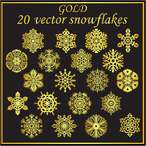 Set gold snowflakes on black background - Vektor, obrázek