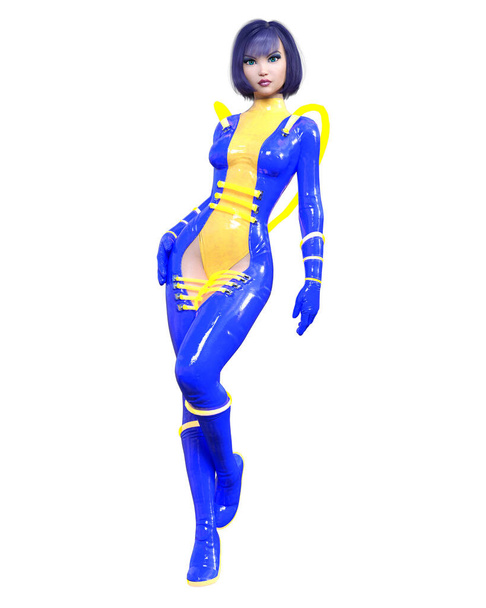 3D sexy anime space cosmic girl.Futuristic extravagant latex clothing.Comic cosplay hero.Cartoon, comics, manga illustration.Conceptual fashion art.Isolate for popsocket - Photo, Image