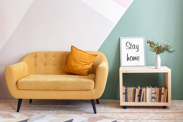 stay home awareness social media campaign, coronavirus prevention: living room - Photo, Image