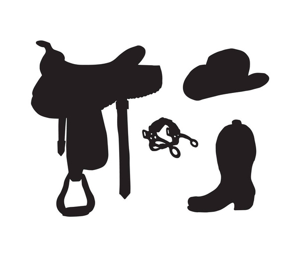 Vector set of western cowboy equipment silhouette - Vector, Image