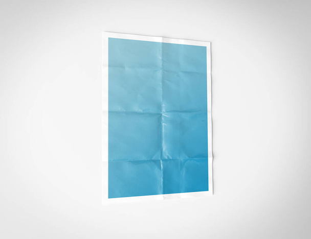 Folded paper poster isolated on white background Mockup 3D redenring - Foto, afbeelding