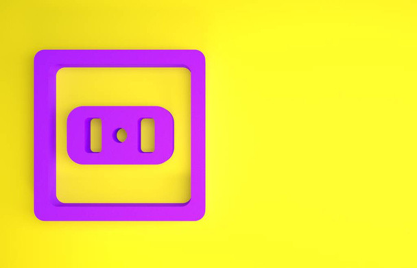 Μοβ ηλεκτρικό εικονίδιο εξόδου απομονώνονται σε κίτρινο φόντο. Υποδοχή ρεύματος. Το σύμβολο της Ροζέτας. Μινιμαλιστική έννοια. 3d απεικόνιση 3D καθιστούν - Φωτογραφία, εικόνα