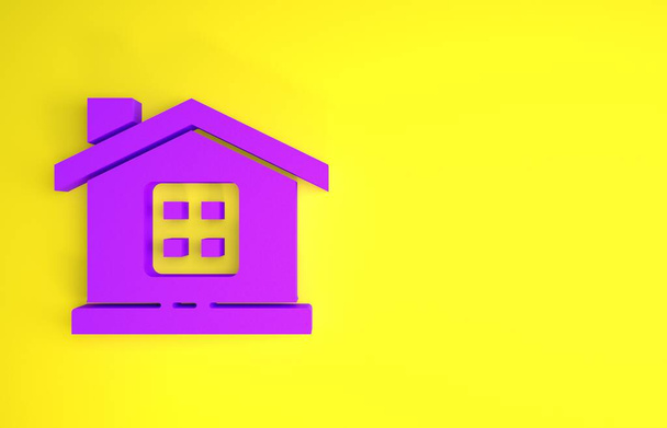 Purple House icon isolated on yellow background. Home symbol. Minimalism concept. 3d illustration 3D render - Φωτογραφία, εικόνα
