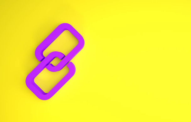 Lila Lánc link ikon elszigetelt sárga alapon. Egyedülálló kapcsolat. Minimalizmus koncepció. 3d illusztráció 3D render - Fotó, kép