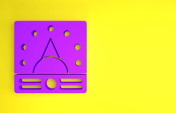 Purple Ampere metr, multimetr, voltmetr ikona izolované na žlutém pozadí. Přístroje pro měření elektrického proudu. Minimalismus. 3D ilustrace 3D vykreslení - Fotografie, Obrázek