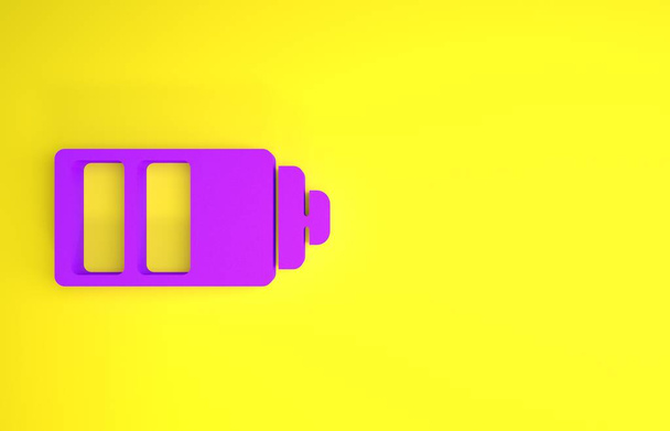 Fialová baterie indikátor úrovně nabití ikona izolované na žlutém pozadí. Minimalismus. 3D ilustrace 3D vykreslení - Fotografie, Obrázek