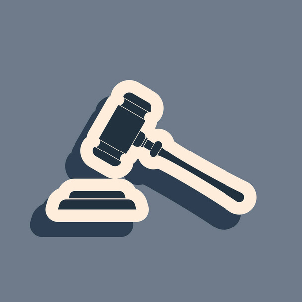 Black Judge gavel icon isolated on grey background. Gavel for adjudication of sentences and bills, court, justice, with a stand. Auction hammer symbol. Long shadow style. Vector Illustration - Vector, Image