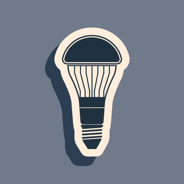 Black LED light bulb icon isolated on grey background. Economical LED illuminated lightbulb. Save energy lamp. Long shadow style. Vector Illustration - Vector, afbeelding