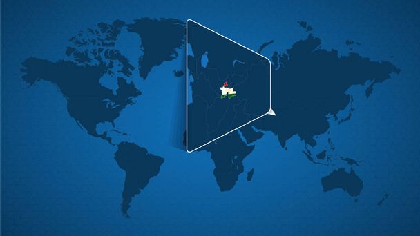Carte du monde détaillée avec carte élargie épinglée du Tadjikistan et des pays voisins. Drapeau du Tadjikistan et carte
. - Vecteur, image