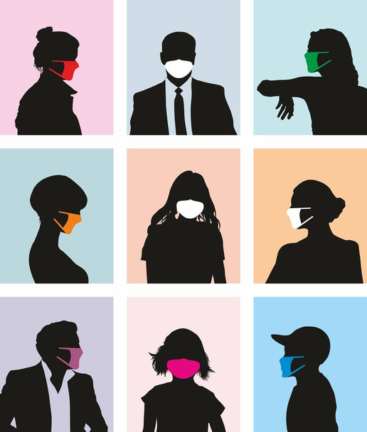 raccolta di varie persone avatar con maschere contro i virus
 - Vettoriali, immagini