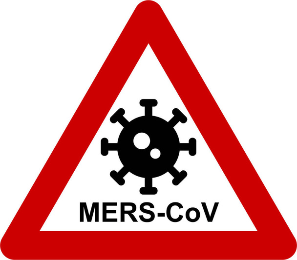 Signo de advertencia con símbolo de virus y texto MERS-CoV
 - Foto, imagen