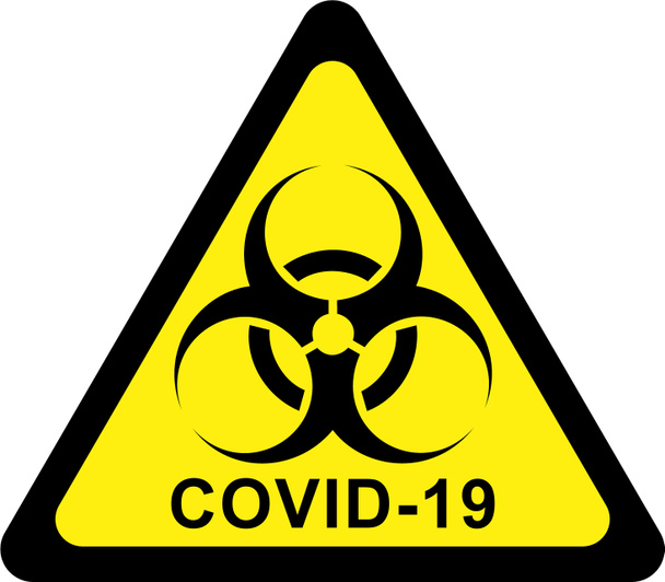Señal de advertencia con símbolo de peligro biológico y texto COVID-19
 - Foto, Imagen