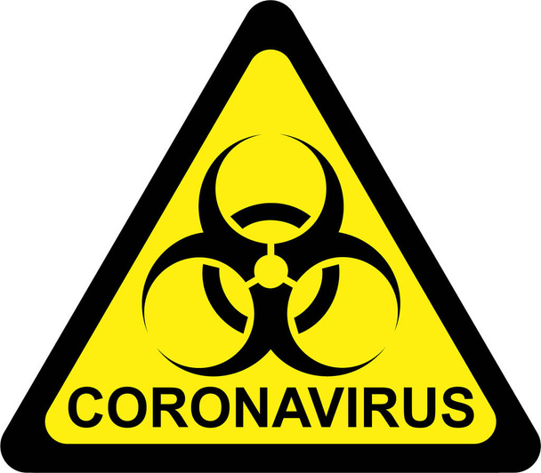 Σήμα προειδοποίησης με σύμβολο βιολογικού κινδύνου και κείμενο CORONAVIRUS - Φωτογραφία, εικόνα