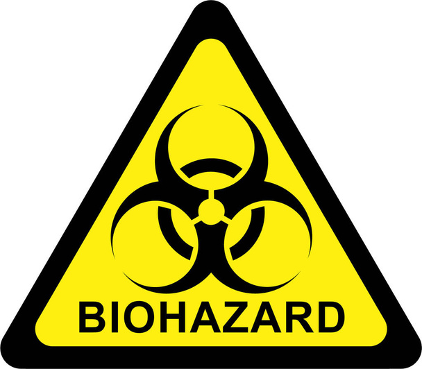 Προειδοποιητικό σήμα με σύμβολο βιολογικού κινδύνου και κείμενο BIOHAZARD - Φωτογραφία, εικόνα