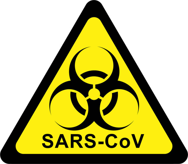 Señal de advertencia con símbolo de peligro biológico y texto SARS-CoV
 - Foto, Imagen