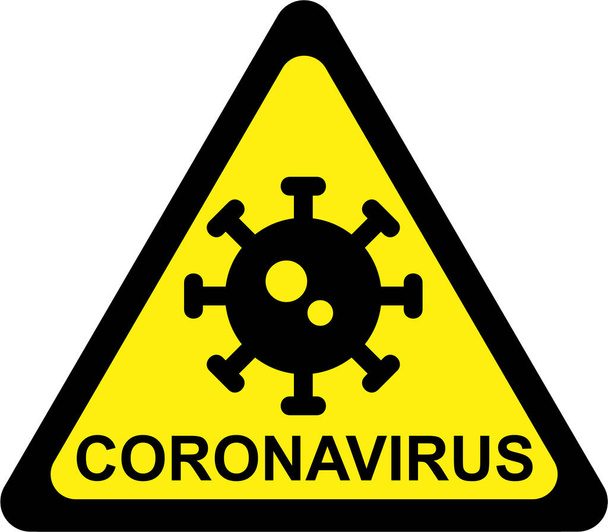Waarschuwingsbord met virussymbool en CORONAVIRUS-tekst - Foto, afbeelding