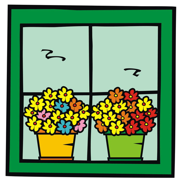kwiaty w oknie, ilustracja wektora - Wektor, obraz