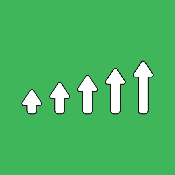 Векторна ілюстрація концепції діаграми продажів зі стрілкою, що рухається вгору. Білий колір, чорний контур і зелений фон
. - Вектор, зображення