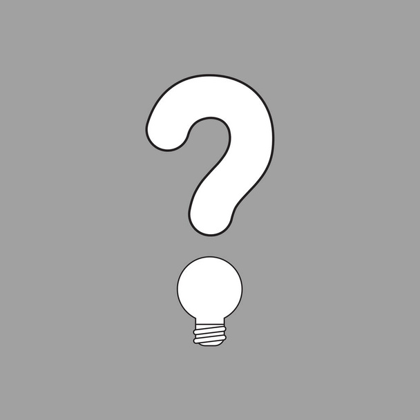 Vector illustration concept of question mark with light bulb. White colored, black outlines and grey background. - Vector, Image
