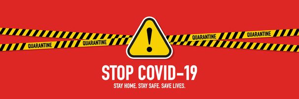 Covid-19コロナウイルス隔離コンセプトを停止します。黄色と黒のストライプコレクションは、自分自身を保護し、他の人にウイルスを広げるのを防ぐのに役立ちます。小説『コロナウイルス』 (2019-nCOV) 。ベクターイラスト. - ベクター画像