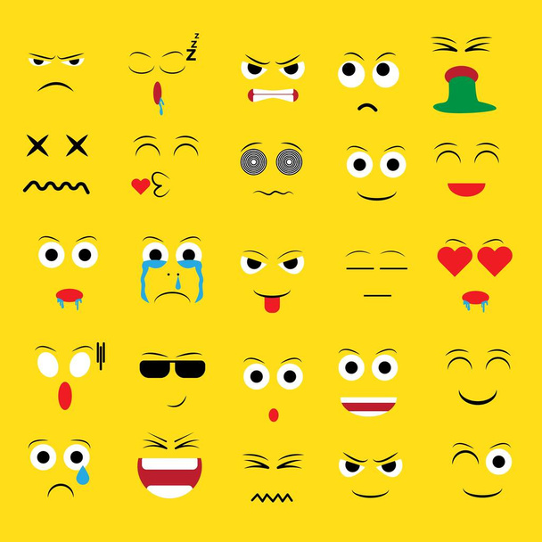 sárga arc rajzfilm emoticon emoji ikon ekspression vektor készlet - Vektor, kép