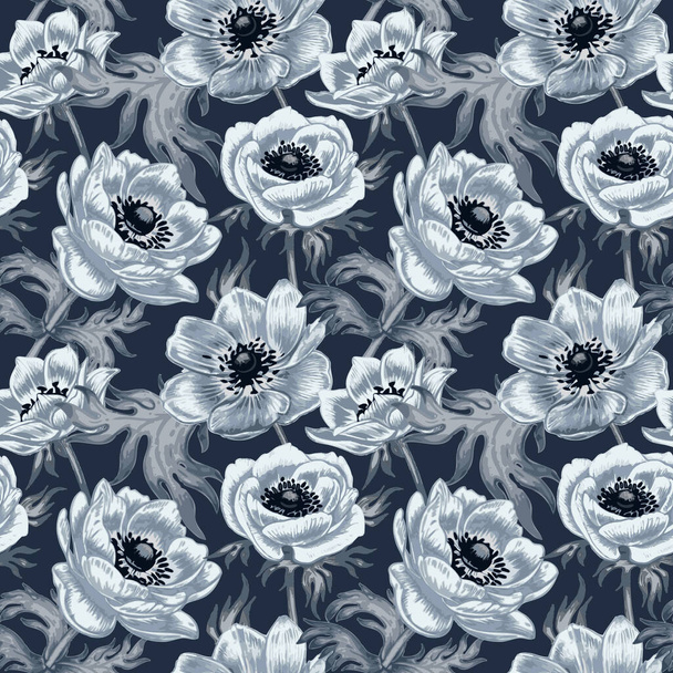 Seamless pattern. Design for fabrics, textiles, paper, wallpaper, web, upholstery fabric. Flowers anemones. Vintage. Vector. - Vector, Image