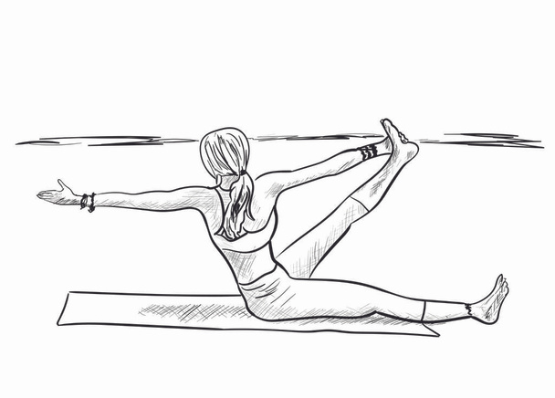 boceto de mujer en la playa, yoga
 - Vector, imagen